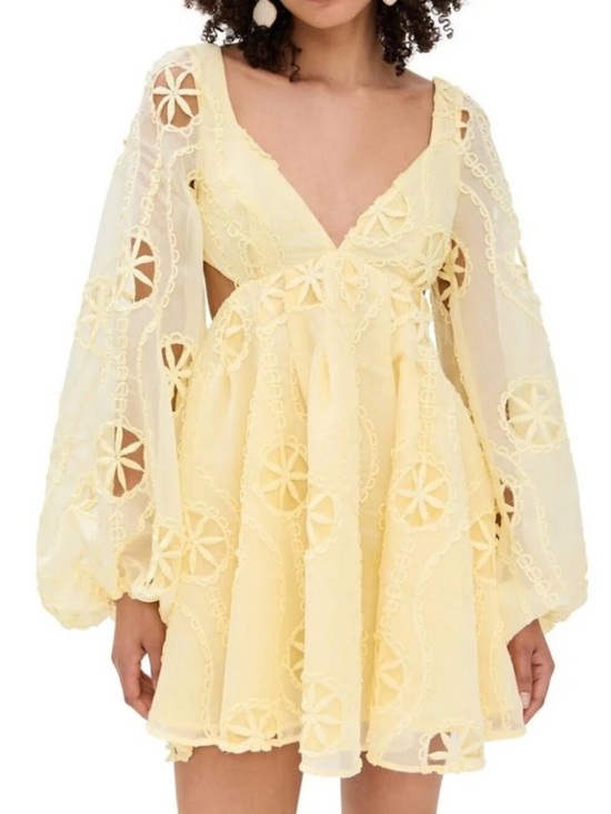 Bardot Dresses & Skirts - Bardot Jovie Babydoll Mini Dress Butter Yellow Cutout Balloon Sleeve L